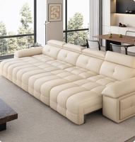 Sofá Cama Eléctrico de Cuero Auténtico - Estructura de Madera Modular de 3 Plazas, Convertible y Extensible de Doble Uso para Sala de Estar y Escuela, Nuevo en Color Negro