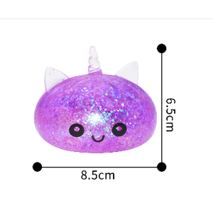 Jouet Squishy Licorne 8,5 cm, <span class=keywords><strong>2</strong></span> styles, Gel pailleté Malt/Lumière, Boîte de présentation de 12 pièces, Extensible, Anti-stress, Fidget, PU - Product Image 2