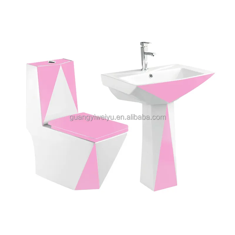 Lãng mạn cô gái trẻ phòng tắm Lady thiết bị vệ sinh vuông màu hồng nhà vệ sinh bát công chúa đứng lưu vực Bộ thiết lập cho lâu đài 1015