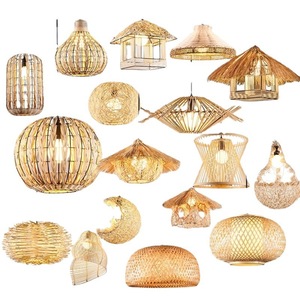 Rattan Pendant Lamp Round E27 Incandescent <b>Bulb</b> For Living Room And Dining Room Chandelier <b>Decorative</b> <b>Lighting</b> - Product Image 1