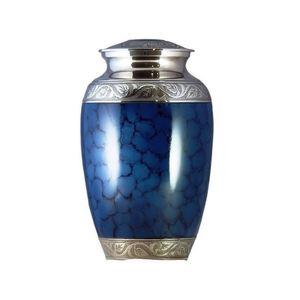 Urne funéraire en laiton bleu brillant pour cendres humaines et animales de compagnie, usage adulte, funérailles/enterrement/columbarium, personnalisable, monument écologique - Product Image 1