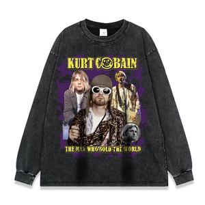 T-shirt a Maniche Lunghe da Uomo Serie Hip Hop <span class=keywords><strong>Rap</strong></span> Stampata, Effetto Invecchiato e Lavato, Vendita Calda - Product Image 4