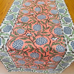 Camino de mesa de tela de algodón puro 100% con estampado Floral de bloque de mano indio de lujo para bodas y eventos en casa - Product Image 1
