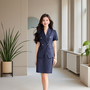 Women's Summer Short Sleeve <b>Blazer</b> Suit <b>Set</b> With Skirt Anti-Wrinkle Worsted Fabric Professional Office Wear - Product Image 1
