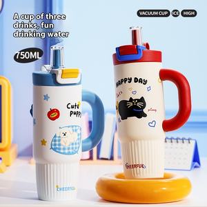 Doble pajita para beber, vaso <span class=keywords><strong>de</strong></span> acero inoxidable con mango para estudiantes, tazas <span class=keywords><strong>de</strong></span> hielo para exteriores, termo con pajitas duraderas - Product Image 5