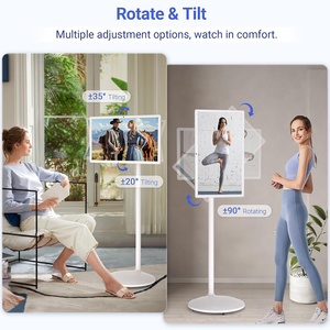 32-Inch White Android 13 <b>Portable</b> Smart LED Backlight HDTV Universal Floor Standing Mobile <b>TV</b> With Touch Screen and Wheels 21.5- - Product Image 3