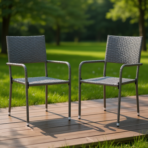 Sillas de Patio Modernas de Poliratán Gris, Apilables, Muebles de Jardín para Exteriores, Estructura de Aluminio, Diseño Contemporáneo - Product Image 2