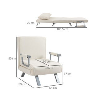 HOMCOM Sofá cama 2 en 1 con respaldo reclinable de 5 posiciones, 65 × 69 × 82cm, color beige - Product Image 3