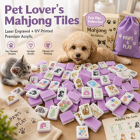Jeu de Mahjong de Luxe Thème Animaux Mignons (Chat et Chien) Pliable Rose et Violet Double Couche en Acrylique 1,42 Pouces pour 4 Joueurs – Idéal pour les Fêtes et le Divertissement