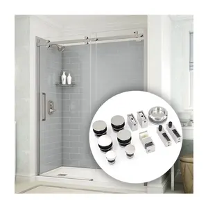 Kamar Mandi Stainless Steel 304 Perangkat Keras Track Set Pas Gantung Tanpa Bingkai Shower Geser Pintu Kaca Rol