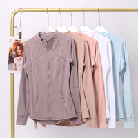 Veste de yoga DF pour femme, col montant, zippée, moulante, extensible, sculptante, à manches longues, pour la course et le fitness