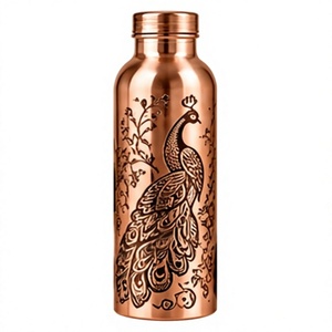 Elegance <b>Copper</b> <b>Water</b> <b>Bottle</b> with Lid Portable Eco Friendly Drinkware Traditional Peacock Design - Product Image 1