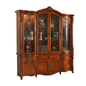 Libreria in Legno di Lusso Stile Classico con Quattro Ante, Cassetti e Vetrine per Soggiorno - Product Image 1