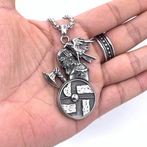 Viking Raven Warrior Pendant Stainless Steel Shield Axeman Themed Men's <b>Necklace</b> Gift 216075 - Product Image 3