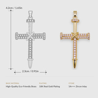 LUOYUNE Collier Pendentif Bling Statement en Laiton Plaqué Or 18K, Croix à Clous, Zircon 5A, pour Commande en Gros OEM