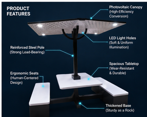 Table de pique-nique <span class=keywords><strong>en</strong></span> métal à énergie solaire avec auvent LED, table-<span class=keywords><strong>banc</strong></span> moderne <span class=keywords><strong>et</strong></span> durable pour l'<span class=keywords><strong>extérieur</strong></span>, idéale pour les cours <span class=keywords><strong>et</strong></span> les fermes - Product Image 4