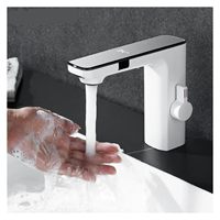 Robinet moderne à affichage automatique de la température à une poignée double capteur vanne en céramique en laiton brossé robinet d'eau de salle de bain sans contact