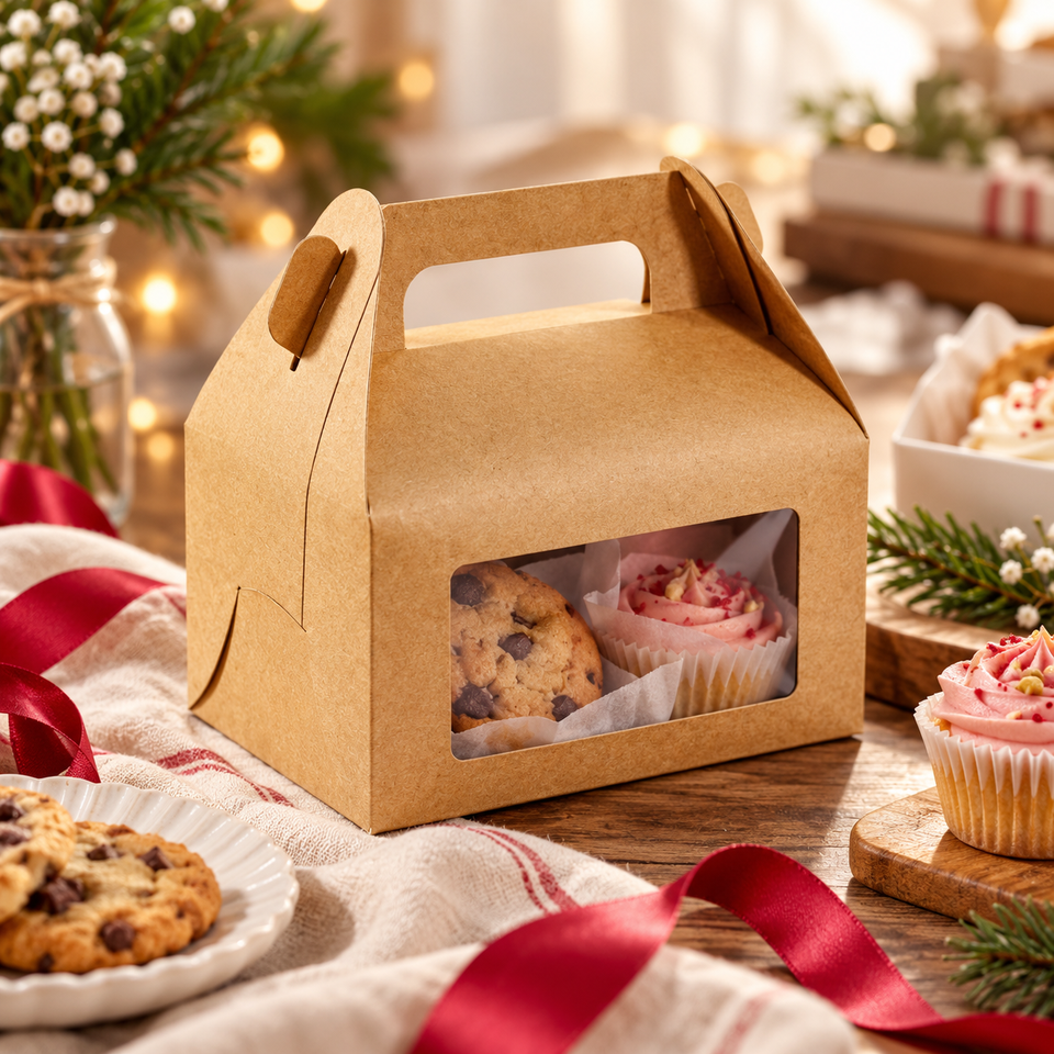 Custom Kraft Gable Boxes Clear Window Cake Boxes Cupcake Cookie Gift ...