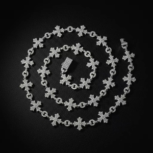 Colar de Corrente Elo Cruzado Hop Luxury Artesanal em Prata Esterlina 925 com Moissanite Certificado GRA de 12mm para Homens e Mulheres – Perfeito para Festas - Product Image 3