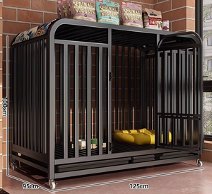 Jaula para Perros Grandes Personalizada, Plegable, de Metal, con Doble Puerta, Diseño Sólido con Botones, Bandeja de Plástico, Ecológica - Product Image 5