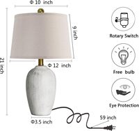 Lampes de table en céramique de style campagnard pour salon, chambre à coucher, table de chevet, lampe de bureau rustique gris terre pour table de chevet, table d'appoint, entrée