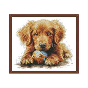 Kit Ricamo <span class=keywords><strong>Punto</strong></span> <span class=keywords><strong>Croce</strong></span> per Principianti con Motivo Cucciolo Dorato con Pallina, Fili DMC, 16/14/11CT, Set Regalo - Product Image 2