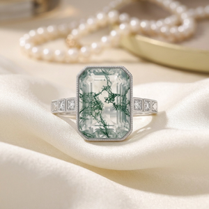 แหวนควอตซ์ทรงเอเมอรัลด์ ตัวเรือนทอง 18K ประดับเพชรทรงเรขาคณิต แหวนเพชรพลอยคลาสสิกสำหรับผู้หญิง - Product Image 4
