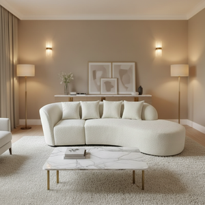 Elegante Juego de Sofás Tapizados en Tela Crema con Forma Curva KIKA K102 #   Diseño Modular Seccional Moderno para Sala de Estar de Villa o Casa de Huéspedes - Product Image 3