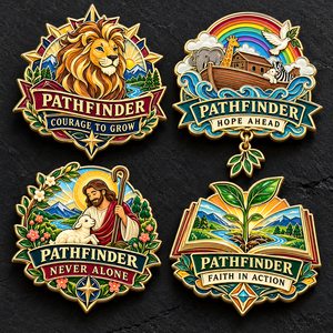 Badge de revers en émail personnalisé pour le Club Adventiste Pathfinder, avec motifs Foi, Courage, Lion, Arche, Pasteur, Bible, Semence, Espoir, vente en gros, épingle Pathfinder - Product Image 1