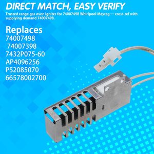 74007498 Stainless Steel Oven Igniter Replacement Part with White Connector and Caps for Gas <b>Range</b> Heating Element - Product Image 2