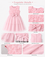 Robe de princesse rose en tulle à fleurs pour filles 2026, sans manches, avec nœud, applique rose 3D, tenue d'été pour enfants, OEM