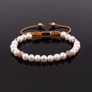 Di alta Qualità di Design Unico Reale D'acqua Dolce Della Perla di Diamante DELLA CZ Pavimenta della Sfera Macrame Del Braccialetto Delle Donne - Product Image 3