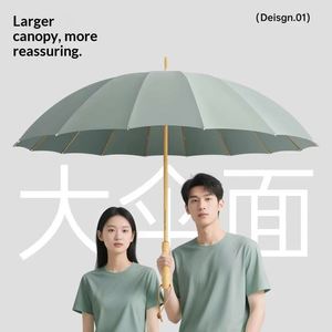 El Nuevo Paraguas Recto de 16 Varillas con Tela 280T, Diseño Zen Asiático Guofeng, Flores en Agua y Lluvia - Product Image 2