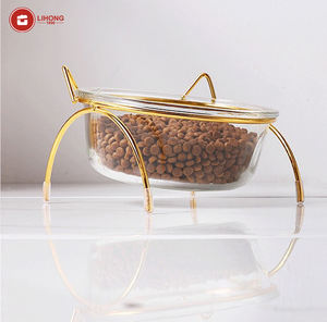 Baming - Baming anti-derrubamento Phnom Penh, armação de ferro para animais de estimação, cães e gatos, guarda de pescoço oblíqua, tigela de vidro transparente para água potável - Product Image 4