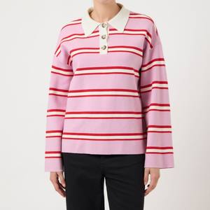 Casual <strong>Polo</strong> Women Sweater <strong>Lady</strong> Stripe <strong>Jumper</strong> Turn-down <strong>Neck</strong> for Spring - Product Image 4