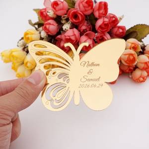 Étiquettes en miroir acrylique en forme de papillon, nom personnalisé, date, <span class=keywords><strong>cadeau</strong></span> de fête, <span class=keywords><strong>décoration</strong></span> de la <span class=keywords><strong>maison</strong></span>, <span class=keywords><strong>carte</strong></span> d'invitation de mariage personnalisée - Product Image 2