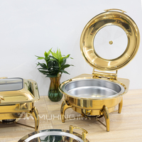 Réchaud rond hydraulique en or de 6L avec couvercle en verre Ensemble de buffet à induction et à carburant Élégant réchauffeur d'aliments de luxe pour la restauration