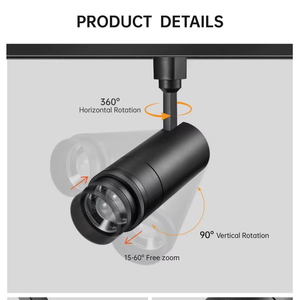 Luces LED Modernas con Chip COB, Zoom Ajustable, CRI97, Regulables, Tipos C/H/J, 20W/30W, Cuerpo Negro, para Galerías de Arte y Museos - Product Image 1
