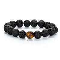 Style classique naturel oeil de tigre pierre perlée pour Bracelet Unique pierre de lave Yoga bijoux de mode mat noir Onyx perle boule