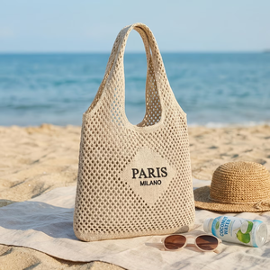 Nuove Borse Tote a Spalla Singola all'Ingrosso 2026 da Donna, Grande Capacità, Borsa da Spiaggia Lavorata a Maglia Traforata, Logo Personalizzato per l'Estate - Product Image 1