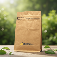 Sachet en papier kraft de qualité alimentaire à fond plat avec pochette zippée pour emballage de grains de café 340g, sachet de café torréfié à la main