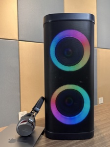 Portable Party <strong>Speaker</strong> with RGB LED Lighting Double 6.5inch Big Powerful Built-in Microphone Three-Sided Grill Design - Product Image 6
