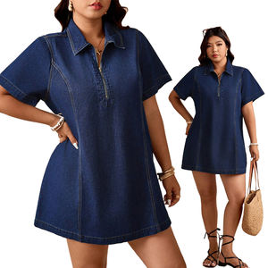 <span class=keywords><strong>Robe</strong></span> en jean éco-responsable sur mesure ODM pour <span class=keywords><strong>femme</strong></span> grande taille, taille naturelle, confortable, décontractée, à manches courtes, pour affaires et vacances - Product Image 3