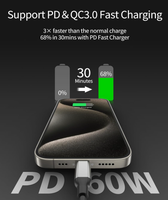 Kabel pengisi daya USB C dapat ditarik, 60W(3A) untuk Carplay