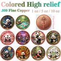 Pièce de monnaie en cuivre pur 999 de 1 oz, série Panda mignon, en relief 3D, couleur vive, édition de collection, électroplaquée, imprimée UV