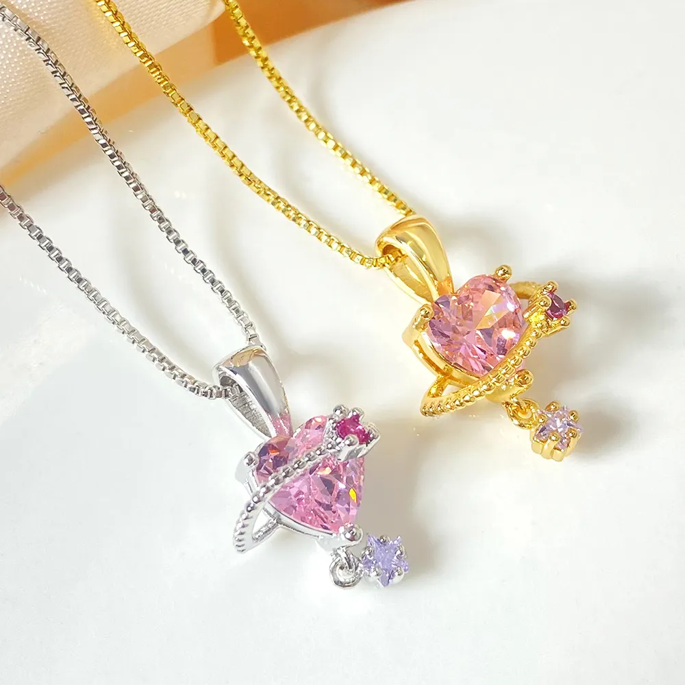 Valentines day jewelry gold plated love heart zircon gemstone valentine necklace for women gift