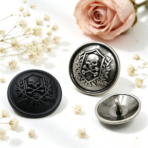 Botones Redondos con Relieve 3D de Calavera Plateados en Negro Estilo Antiguo, Botones con Vástago para Abrigos, Jeans y Accesorios de Ropa - Product Image 2