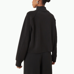 <b>Women</b> <b>Black</b> Mock Neck Sweatshirt Set Drop Shoulder Raglan Drawstring Wide Leg <b>Pants</b> Athleisure Lounge Tracksuit Custom Bulk - Product Image 3