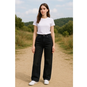 Jeans droits Streetwear Jeans décontractés à jambes larges Stone Washed Loose Straight Baggy Causal Denim Vintage pour les femmes - Product Image 1