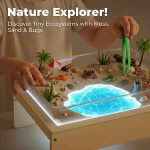 Table lumineuse en bois pour enfants, boîte à lumière pour peinture au sable avec 10 niveaux de gradation <span class=keywords><strong>et</strong></span> plus de 50 pièces, table d'apprentissage sensoriel alimentée par USB - Product Image 6